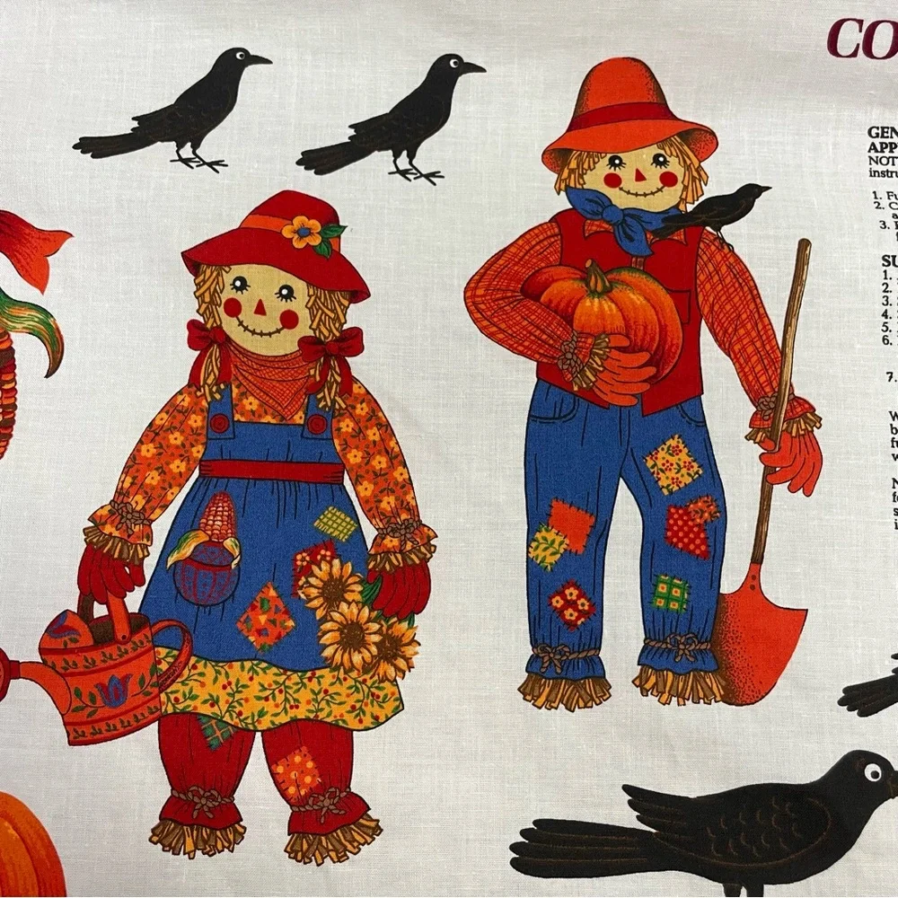 Vintage Autumn Applique No-Sew Crafting Fabric Panel Halloween Thanksgiving #K31
